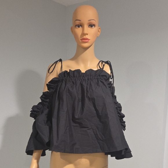 ASOS Black Off-Shoulder Ruffle Blouse - Picture 1 of 8